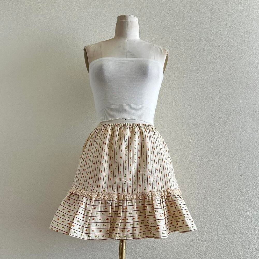 handmade cream striped floral ruffled skirt